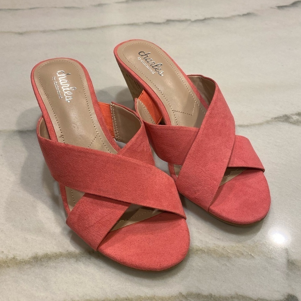 Charles by Charles David Pink Suede Wedges size 7.5 Cork Mules NWOT - Picture 2 of 14